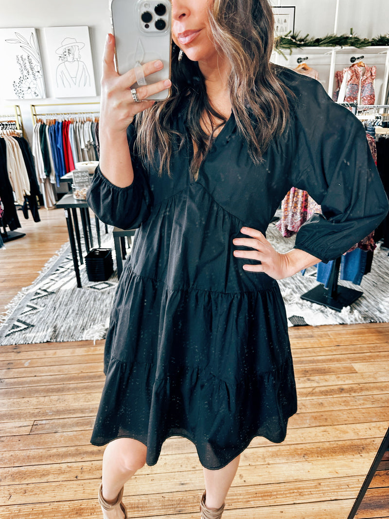 Jenay Tiered Black Dress-Dresses & Rompers-VerClare Boutique