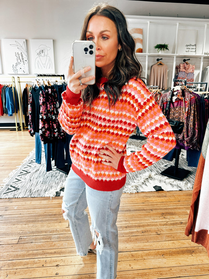 Side View. Red Multi Color Dot Sweater-sweater-VerClare Boutique