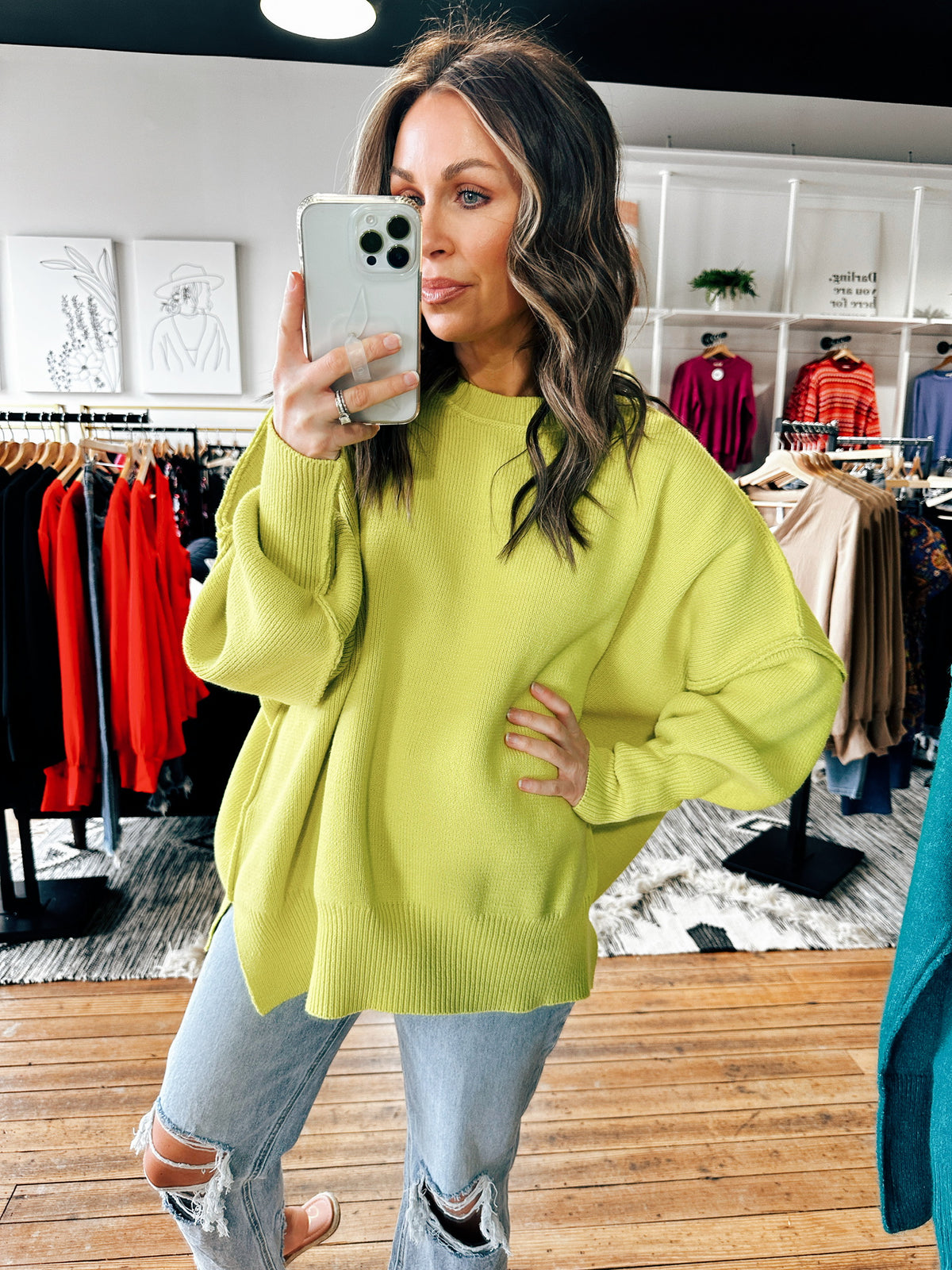 Front View. Comfy Lime Sweater-sweater-VerClare Boutique