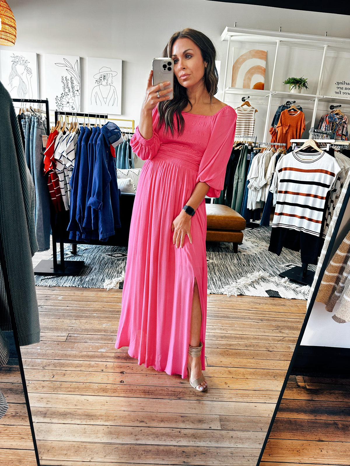 Fuchsia Puff Sleeve Maxi Dress-Dresses & Rompers-VerClare Boutique