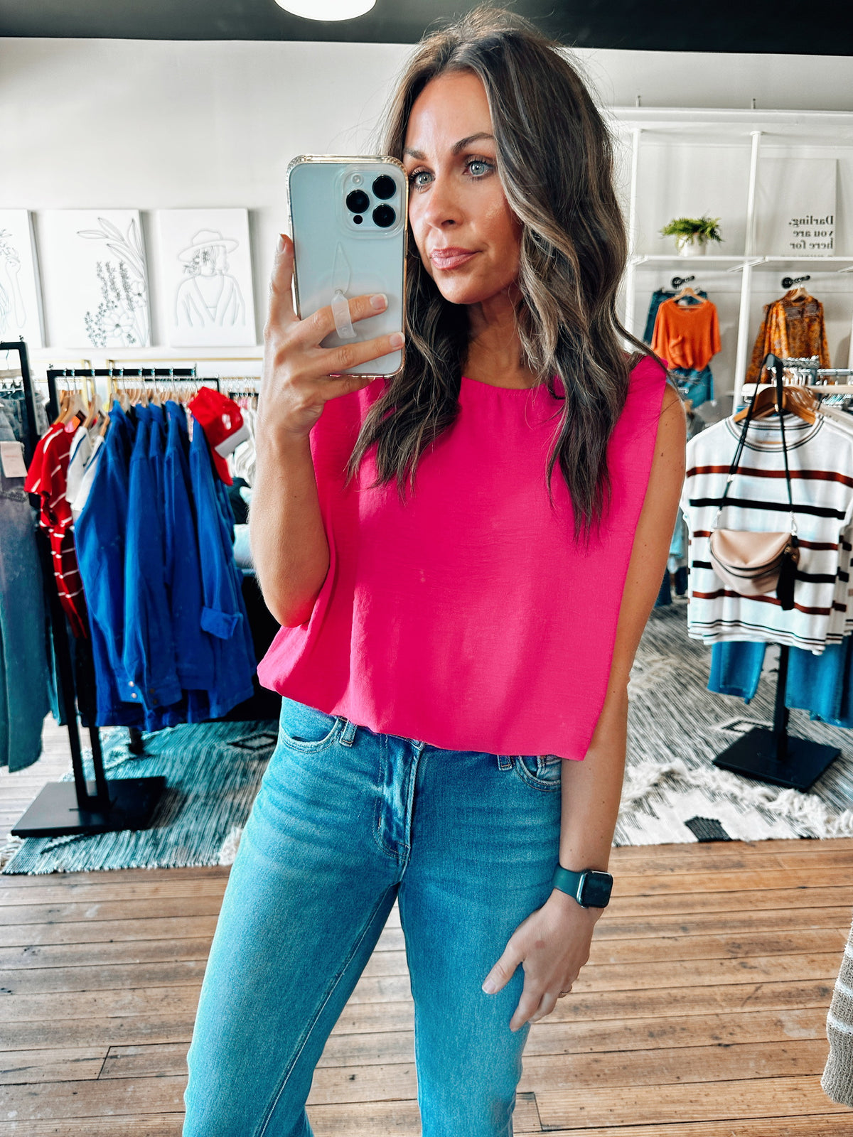Hot Pink View. Patricia Boxy Bubble Top-3 Colors-Tops casual-VerClare Boutique