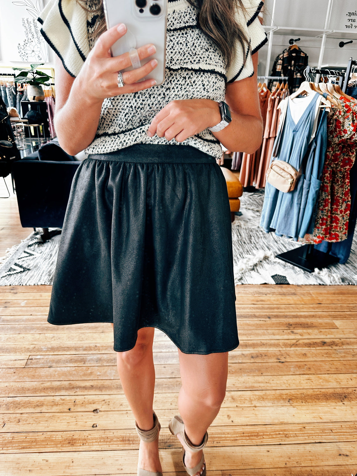 Libbie Black Suede Skirt-Bottoms-VerClare Boutique