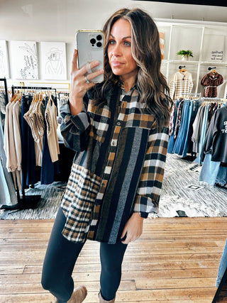 Front View. Lena Plaid Shirt-Tops Casual-VerClare Boutique