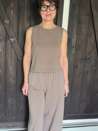 Scout Jersey Crop Flare Pant - Perfectly Taupe-BottomsScout Jersey Crop Flare Pant - Perfectly Taupe | VerClare Boutique | Jenison MI -The Z Supply Scout Jersey Crop Flare Pant is a beautiful cotton jersey knit cropped flare pant featuring a wide-leg flare silhouette, a comfortable elastic waistband, and a soft mineral wash finish. They fit true to size with a relaxed, flattering drape — perfect for casual days, travel, lounging, or everyday wear. Made from a midweight 100% cotton knit, this piece delivers 
