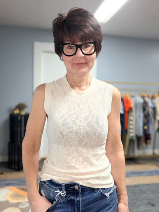 Tibi Mesh Tank - Cloud-Tops Basic SolidTibi Mesh Tank - Cloud | VerClare Boutique | Jenison MI -The Z Supply Tibi Mesh Tank is a beautiful lightweight yarn knit sleeveless top featuring subtle mesh detailing, a classic crew neckline, and a sleek, versatile silhouette. Free US shipping on eligible orders. -VerClare Boutique