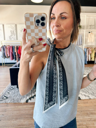 Karina Vintage Muse Scarf-Tie Blouse - Blue