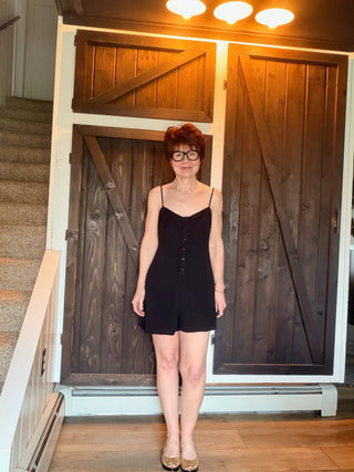Sandpiper Romper - Black-Dresses & RompersZ Supply Sandpiper Romper – Black | VerClare Boutique-Shop the Z Supply Sandpiper Romper in Black. Lightweight cotton, V-neckline, button-front placket, smocked back & adjustable straps. Sizes XS–L.-VerClare Boutique