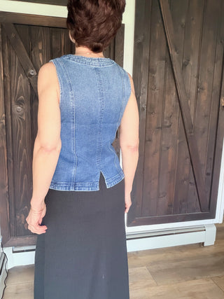 Porto Denim Vest - Eternity-Tops CasualPorto Denim Vest - Eternity | VerClare Boutique | Jenison MI -The Z Supply Porto Denim Vest is a beautiful vintage comfort stretch denim tailored vest featuring a flattering V-neckline, a button-front closure, and a structured, fitted silhouette. Free US shipping on eligible orders. -VerClare Boutique