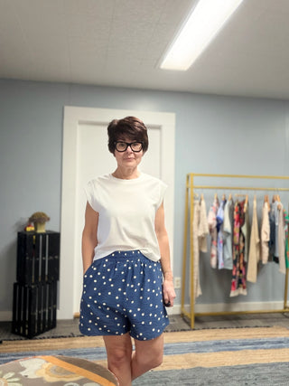 Lucille Woven Polka Dot Print Shorts - Dusty Blue