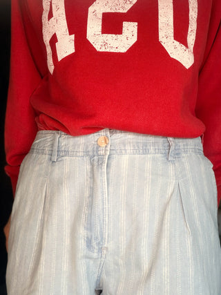 Junia Shorts - Blue Haze Wash-BottomsJunia Shorts - Blue Haze Wash | VerClare Boutique | Jenison MI -Discover the Junia High-Rise Shorts in Blue Haze. Featuring a vintage pinstripe, breathable fabric, and tailored pleats for the ultimate summer-ready look. Free US shipping on all eligible orders.-VerClare Boutique