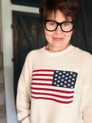 American Flag Sweater - White-SweatersAmerican Flag Sweater - White | VerClare Boutique | Jenison MI -Show your stripes — literally. The By Together American Flag Sweater in White is a fun, feel-good piece that brings a little patriotic spirit to your everyday wardrobe. Crafted in a soft knit with a classic American flag design, this sweater is casual enough for weekend wear but styled enough to make a statement. Free US shipping from VerClare Boutique on eligible orders.-VerClare Boutique