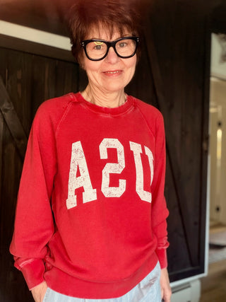 Jordan Long Sleeve USA - Red-SweatshirtsJordan Long Sleeve USA - Red | VerClare Boutique | Jenison MI -Shop the Thread & Supply Jordan USA Sweatshirt in Red. Featuring a distressed vintage graphic and soft raglan fit, it’s the ultimate cool, casual staple. Free US shipping on eligible orders. -VerClare Boutique