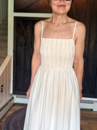 Bayside Stripe Midi Dress - White-Dresses & RompersZ Supply Bayside Stripe Midi Dress – White | VerClare Boutique-Shop the Z Supply Bayside Stripe Midi Dress in White. 100% cotton poplin, smocked bodice, square neck, spaghetti straps. Sizes XS–L.-VerClare Boutique
