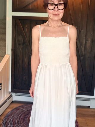 Bayside Midi Dress - White-Dresses & RompersZ Supply Bayside Midi Dress - White | VerClare Boutique-Shop the Z Supply Bayside Midi Dress in White. Smocked bodice, square neckline, fully lined midi skirt. Sizes XS–L. Free US shipping on eligible orders.-VerClare Boutique