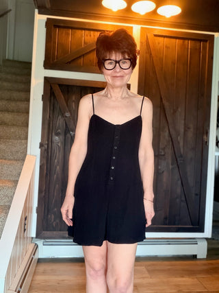 Sandpiper Romper - Black-Dresses & RompersZ Supply Sandpiper Romper – Black | VerClare Boutique-Shop the Z Supply Sandpiper Romper in Black. Lightweight cotton, V-neckline, button-front placket, smocked back & adjustable straps. Sizes XS–L.-VerClare Boutique