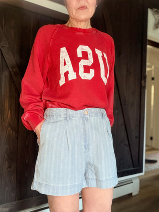 Junia Shorts - Blue Haze Wash-BottomsJunia Shorts - Blue Haze Wash | VerClare Boutique | Jenison MI -Discover the Junia High-Rise Shorts in Blue Haze. Featuring a vintage pinstripe, breathable fabric, and tailored pleats for the ultimate summer-ready look. Free US shipping on all eligible orders.-VerClare Boutique