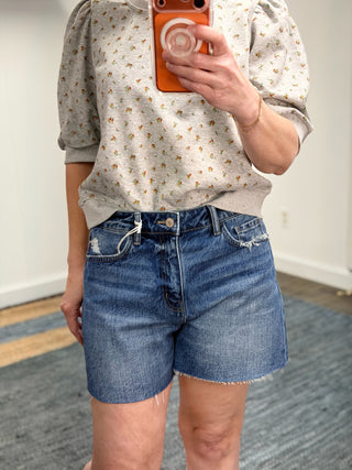 Saylor High Rise Denim Shorts - Honeycomb-BottomsSaylor High Rise Denim Shorts - Honeycomb | VerClare Boutique | Jenison MI -High Rise Denim Shorts are a beautiful comfort denim high-rise short featuring distressed detailing, a raw hem finish, and a classic 5-pocket design. Free US shipping from VerClare Boutique.-VerClare Boutique