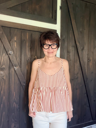 Red/Cream Adjustable Halter-ALL SALES FINAL-Tops-VerClare Boutique