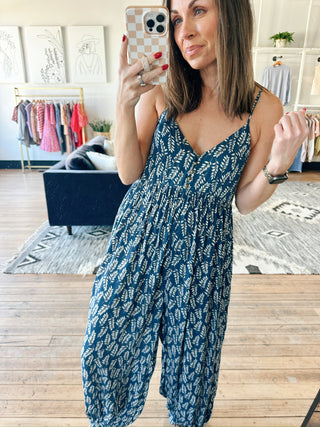 Taliah Boho Sleeveless Jumpsuit - Indigo-Dresses & RompersTaliah Boho Sleeveless Jumpsuit - Indigo | VerClare Boutique | Jenison MI -This Boho Sleeveless Jumpsuit is a beautiful lightweight woven rayon sleeveless jumpsuit featuring a relaxed boho-inspired silhouette, an easy pull-on design, and flowy wide-leg styling. Free US shipping from VerClare Boutique.-VerClare Boutique