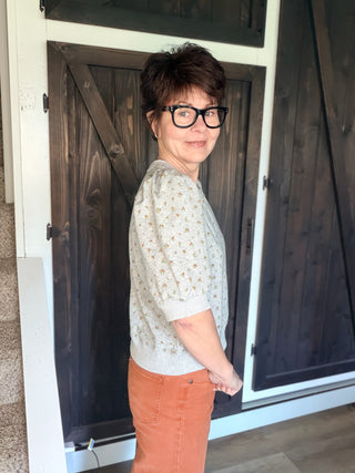 Ayla Floral Puff Sleeve Terry Top – H Grey-Tops CasualAyla Floral Puff Sleeve Terry Top - H Grey| VerClare Boutique | Jenison MI -Floral Puff Sleeve Terry Top is a beautiful cotton-blend French terry knit short-sleeve top featuring a soft floral print, feminine puff sleeves, and a relaxed everyday silhouette. US shipping on eligible orders-VerClare Boutique