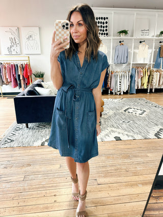 Annalise Mini Denim Look Dress - Med Wash