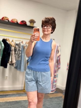 Boa Rib Tank - Lake Blue-Tops Basic SolidBoa Rib Tank - Lake Blue | VerClare Boutique | Jenison MI -Z Supply Boa Rib Tank is a beautiful fine rib cotton knit sleeveless tank featuring a classic crew neckline, delicate eyelet detailing along the edges, and a flattering fitted silhouette. Free US shipping on eligible orders. -VerClare Boutique