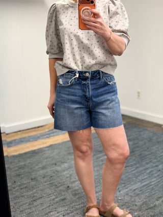 Saylor High Rise Denim Shorts - Honeycomb-BottomsSaylor High Rise Denim Shorts - Honeycomb | VerClare Boutique | Jenison MI -High Rise Denim Shorts are a beautiful comfort denim high-rise short featuring distressed detailing, a raw hem finish, and a classic 5-pocket design. Free US shipping from VerClare Boutique.-VerClare Boutique