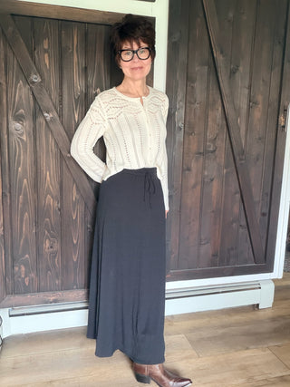 Idris Maxi Skirt - Black-BottomsIdris Maxi Skirt - Black | VerClare Boutique | Jenison MI -The Z Supply Idris Maxi Skirt is a beautiful soft knit maxi skirt featuring a flattering high-rise fit, an easy pull-on waistband, and a sleek, flowy silhouette. Free US shipping on eligible orders. -VerClare Boutique