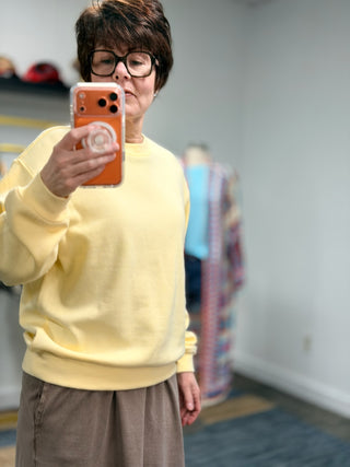 Boyfriend Sweatshirt - Sunnyside-SweatersBoyfriend Sweatshirt - Sunnyside | VerClare Boutique | Jenison MI -Z Supply Boyfriend Sweatshirt is a beautiful cotton-blend fleece long-sleeve sweatshirt featuring a classic crew neckline, a relaxed oversized silhouette, and an ultra-soft heavy wash finish. Free US shipping on eligible orders. -VerClare Boutique