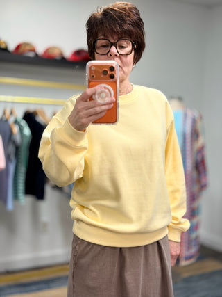 Boyfriend Sweatshirt - Sunnyside-SweatersBoyfriend Sweatshirt - Sunnyside | VerClare Boutique | Jenison MI -Z Supply Boyfriend Sweatshirt is a beautiful cotton-blend fleece long-sleeve sweatshirt featuring a classic crew neckline, a relaxed oversized silhouette, and an ultra-soft heavy wash finish. Free US shipping on eligible orders. -VerClare Boutique