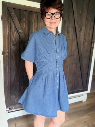 Galilea Pleated Denim Mini Dress - Denim