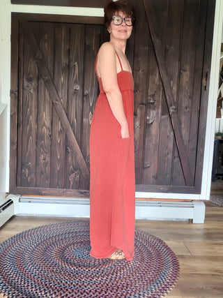Quincy Spaghetti Strap Jumpsuit - Clay-Dresses & RompersQuincy Spaghetti Strap Jumpsuit - Clay | VerClare Boutique | Jenison MI -Shop the EE:SOME Quincy Jumpsuit in Clay — a breezy 100% cotton wide-leg style with spaghetti straps. True to size, perfect for vacation or everyday wear.-VerClare Boutique
