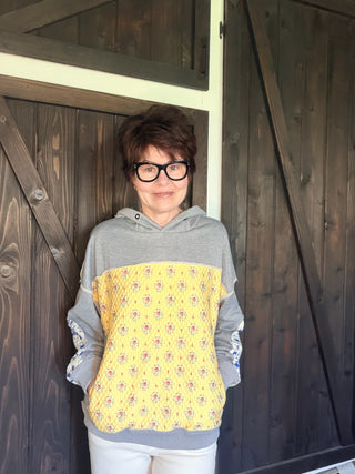 Patchwork Sweatshirt-SweatersLucy Cotton Sweater | VerClare Boutique | Jenison MI -Cotton Sweater is a beautiful long sleeve 100% cotton sweater featuring a round, scalloped collar with contrast top and bottom. Made from a 100% cotton fabric. Free US shipping from VerClare Boutique.-VerClare Boutique