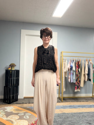 Gaia Pleat Wide-Leg Pants - Tan