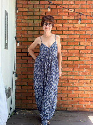 Taliah Boho Sleeveless Jumpsuit - Indigo-Dresses & RompersEE:SOME Taliah Boho Sleeveless Jumpsuit - Indigo | VerClare Boutique-Shop the EE:SOME Taliah Boho Sleeveless Jumpsuit in Indigo. 100% rayon, boho silhouette, flowy wide-leg, pull-on design, lightweight woven. Sizes S–L.-VerClare Boutique