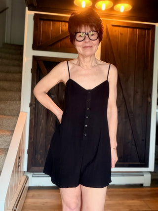 Sandpiper Romper - Black-Dresses & RompersZ Supply Sandpiper Romper – Black | VerClare Boutique-Shop the Z Supply Sandpiper Romper in Black. Lightweight cotton, V-neckline, button-front placket, smocked back & adjustable straps. Sizes XS–L.-VerClare Boutique