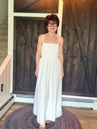 Bayside Stripe Midi Dress - White-Dresses & RompersZ Supply Bayside Stripe Midi Dress – White | VerClare Boutique-Shop the Z Supply Bayside Stripe Midi Dress in White. 100% cotton poplin, smocked bodice, square neck, spaghetti straps. Sizes XS–L.-VerClare Boutique