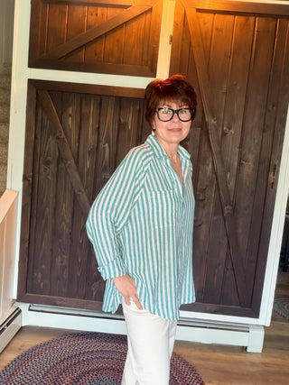 The Perfect Line Top - La Palma-Tops CasualZ Supply The Perfect Line Top - La Palma | VerClare Boutique-Shop the Z Supply Perfect Line Top in La Palma. Linen-rayon striped button-up, relaxed fit, curved hem. Sizes XS–L.-VerClare Boutique