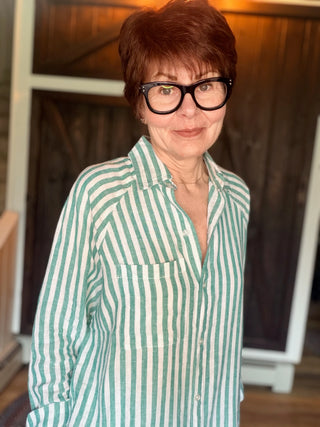 The Perfect Line Top - La Palma-Tops CasualZ Supply The Perfect Line Top - La Palma | VerClare Boutique-Shop the Z Supply Perfect Line Top in La Palma. Linen-rayon striped button-up, relaxed fit, curved hem. Sizes XS–L.-VerClare Boutique