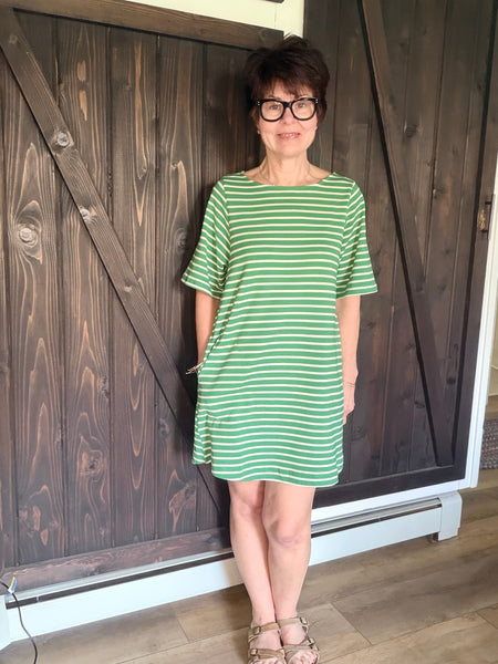Mia Striped Woven Dress - Green Ivory
