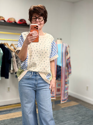 Anya Patchwork Color Block Top - Cream