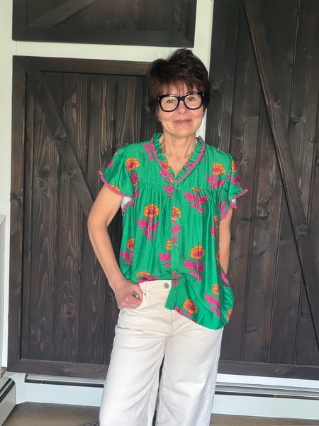 Mina Floral Ruffle Sleeve Top | VerClare Boutique