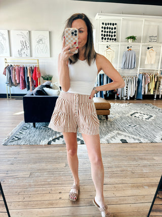 Clarissa Mineral Washed Stripe Shorts - Camel