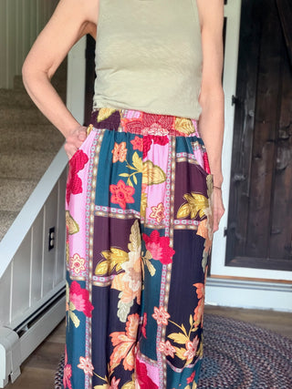 Celia Abstract Patchwork Print Pants - Pink Mix-BottomsCelia Abstract Patchwork Print Pants - Pink Mix | VerClare Boutique | Jenison MI -Abstract Patchwork Print Pants are a beautiful lightweight woven printed pant featuring a bold multi-color floral patchwork design, a comfortable elastic waistband, and delicate lace trim accents. Free US shipping from VerClare Boutique.-VerClare Boutique