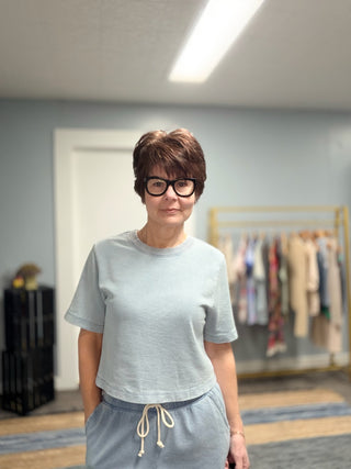 Curran Knit Denim Sweatshirt - Ocean Air Indigo