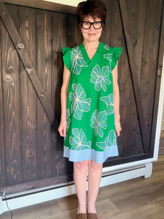 floral embroidered shift dress Green Floral Embroidered Tassel Shift Dress Green / L