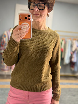 Lucy Cotton Sweater - Olive-SweatersLucy Cotton Sweater | VerClare Boutique | Jenison MI -Cotton Sweater is a beautiful long sleeve 100% cotton sweater featuring a round, scalloped collar with contrast top and bottom. Made from a 100% cotton fabric. Free US shipping from VerClare Boutique.-VerClare Boutique