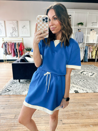 Rylan Knit Mini Skirt - Cobalt Blue-BottomsRylan Knit Mini Skirt - Cobalt Blue | VerClare Boutique | Jenison MI -Soft stretch knit mini skirt featuring contrast hem detailing, a comfortable elastic waistband, and functional pockets. Free US shipping from VerClare Boutique.-VerClare Boutique