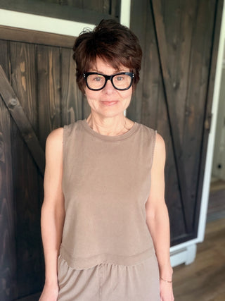 Sloane Jersey Muscle Tank - Perfectly Taupe-Tops Basic SolidSloane Jersey Muscle Tank - Perfectly Taupe | VerClare Boutique | Jenison MI -The Z Supply Sloane Jersey Muscle Tank is a beautiful cotton jersey knit sleeveless muscle tank featuring a classic crew neckline, wide straps, and a relaxed, easy silhouette. It fits true to size with a laid-back drape — perfect for everyday wear, layering, travel, or casual outings. Made from a soft 100% cotton fabric with a mineral wash finish, this piece delivers a li