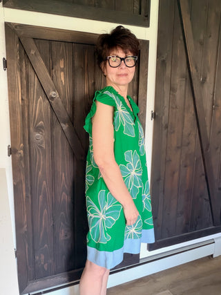 Luisa Ruffled V-Neck Floral Embroidered Shift Dress-Dresses & RompersLuisa Ruffled V-Neck Floral Embroidered Shift Dress | VerClare Boutique | Jenison MI-Beautiful embroidered floral print featuring a ruffled v-neck, flutter sleeves, large embroidered flowers and a solid contrast banded hem. It is designed with a straight, relaxed silhouette. Free US shipping from VerClare Boutique on eligible orders.-VerClare Boutique